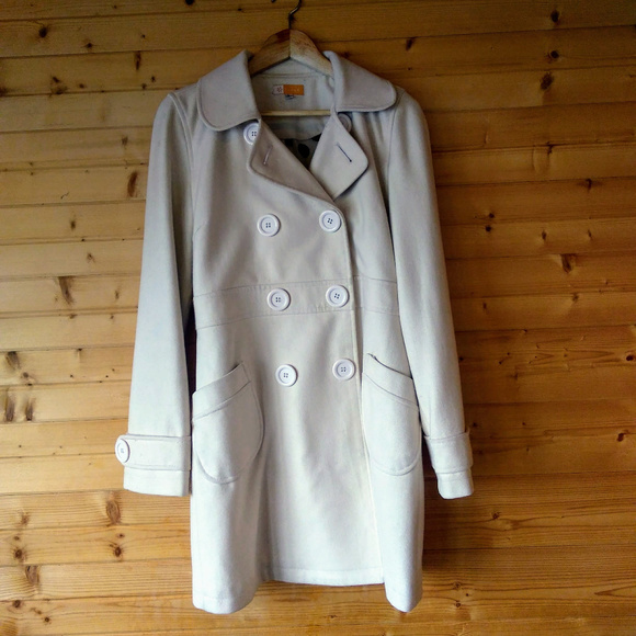 Tulle Jackets & Blazers - Anthropologie TULLE Ivory Wool Peacoat (Sz L)